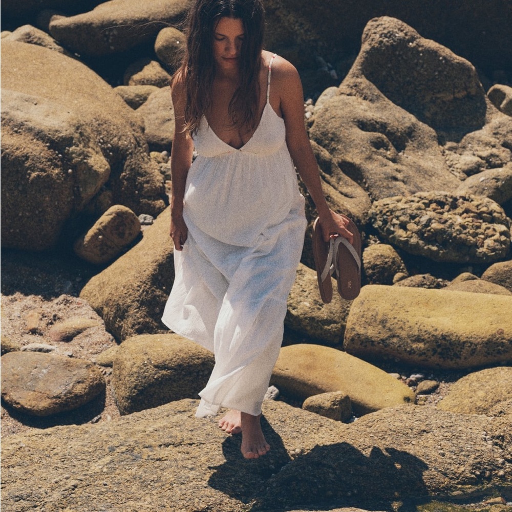NWT ZARA WHITE TOPSTITCHED GAUZE DRESS